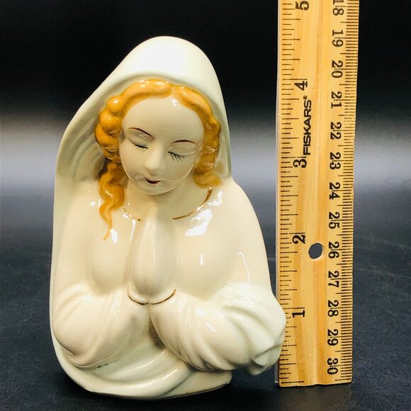 Vintage 60s Praying Virgin Mary Ceramic Planter, Holy Mother Religious Figure - Picture 10 of 10
